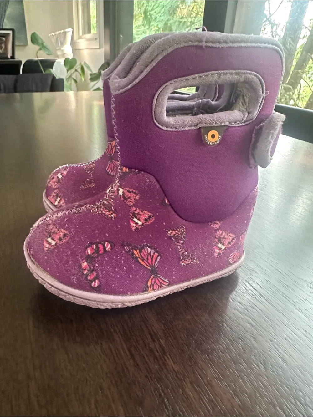 Baby Bogs Kids Purple Butterfly Snow Boots Fleece lined Size 4